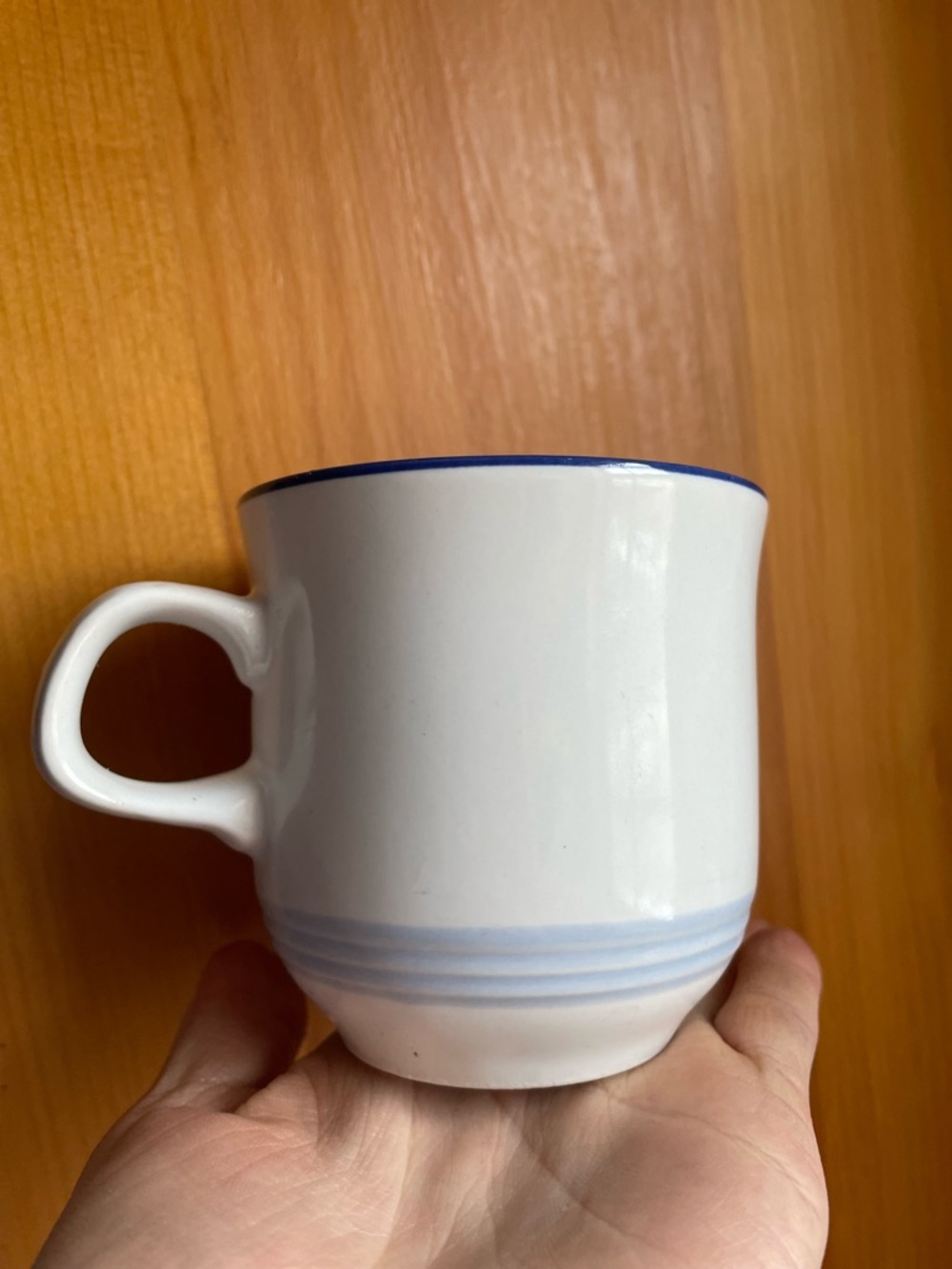 Set of 8- White Ceramic Mug with Blue Trim - Home Dining